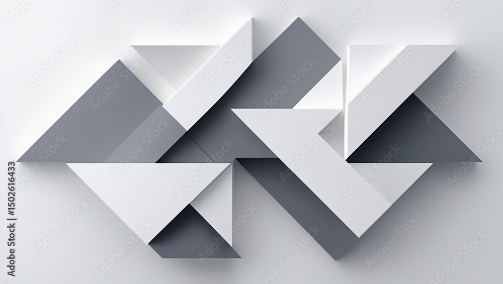 Fototapete minimalist geometric art abstract triangles modern design shadows grey white angular shapes contempo