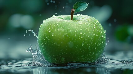 Fresh Granny Smith Apple in Water Splash A Refreshing Splash of Health and Natural Beauty