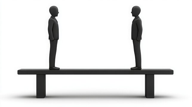 Two Businessmen Standing Apart on a Long Bench Representing Social Distancing or Disagreement