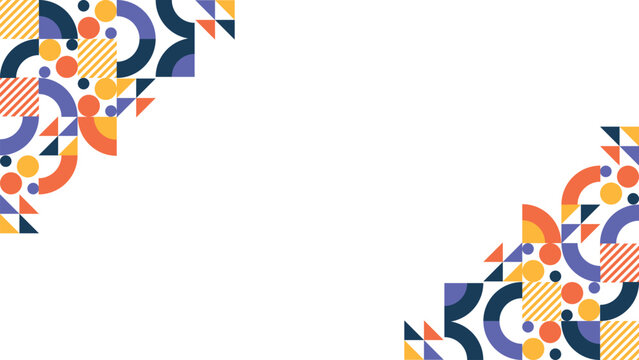 Abstract Geometric Design with Orange Yellow and Blue Shapes on White