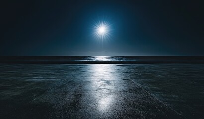 Night beach scene, bright moon