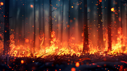 Exploding red and orange flames ignite abstract black nature backgrounds, a fiery danger of burning energy and smoke