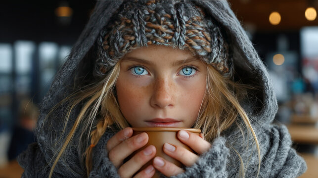 Girl with a Cup of tea or coffee