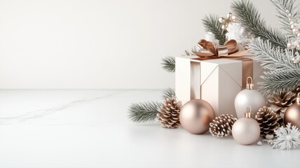 Elegant White and Rose Gold Christmas Gift with Decorations gift elegant white gold present box cozy