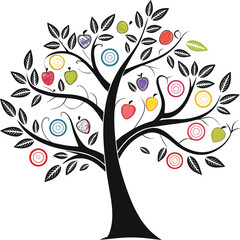 Black Tree with Bright Circular Leaves – Fun Nature Graphic Tee
