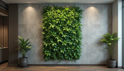 Fototapeta premium Vertical garden creates a tranquil ambiance with potted plants in a serene indoor setting, indoors