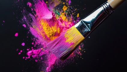 Fototapeta premium Vibrant paint explosion captured by a paintbrush