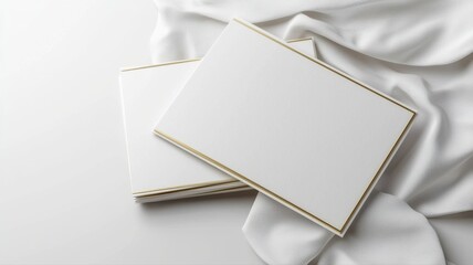 Elegant Blank Cards with Gold Edges on White Satin Background elegant background satin white card
