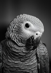 Fototapeta premium Close-up grayscale parrot portrait