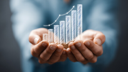 Hands Holding Growing Bar Graph