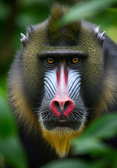 Close-up Mandrill portrait in jungle