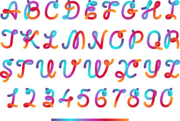 Line round shape gradient color. Abstract monogram logo 3d curved colored letters. Fluid wave liquid path swirl, dynamic squiggle twist and blend. Kid doodle ribbon wavy flow, carnival celebrate font