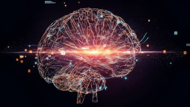 Abstract illustration of a human brain with glowing network lines