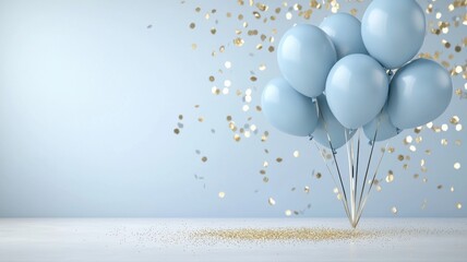 Light Blue Balloons and Gold Confetti Celebration Background celebration gold confetti festive event