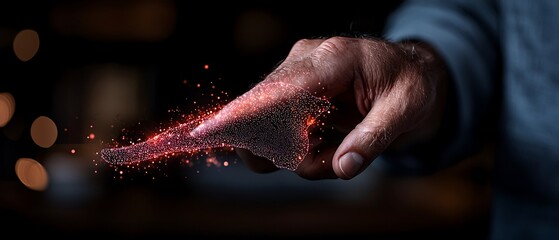 Glowing Particles Emanating From a Hand Touching a Digital Interface