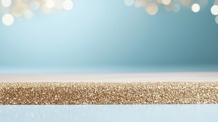 Gold Glitter Surface with Bokeh Lights on Soft Blue Background glitter gold background blue bokeh