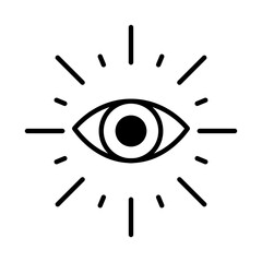Eyeball icon surrounded by focus lines, symbolizing vision, observation, attention, monitoring, eye tracking, and visual focus.