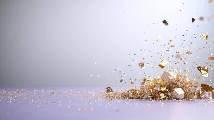 Abstract Gold Glitter Explosion on Purple Background gold glitter explosion abstract background dust