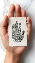 Hand Holding a Fingerprint Card on Marble Background