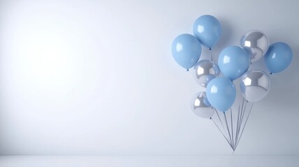 Blue and Silver Party Balloons on White Background with Copy Space balloons party background festive
