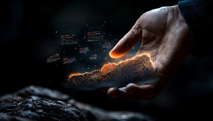 Hand Holding Glowing Digital Data Waveform in Dark Background