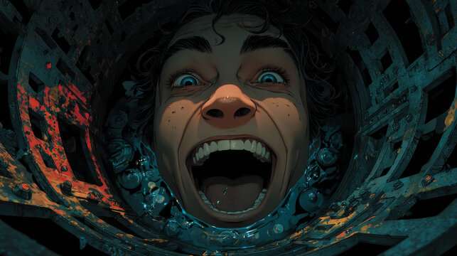 joyful man in the manhole. pop art retro  illustration