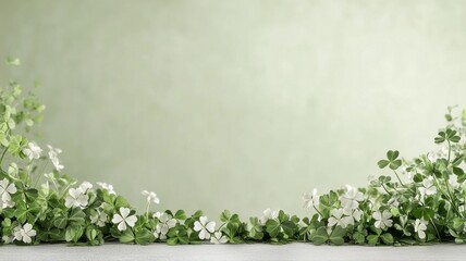 Springtime Clover and White Flowers Border on Soft Green Background clover border background green