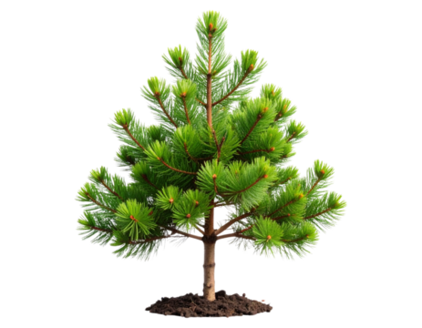 Young pine tree sapling with fresh green needles natural reforestation concept isolated on transparent background PNG
