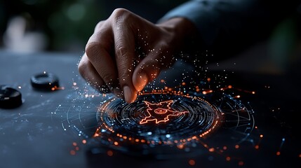 Hand Interacting with Glowing Digital Network Data