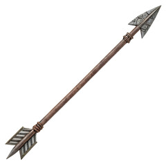 Detailed watercolor illustration of a decorative arrow with metal head and brown shaft isolated on transparent background