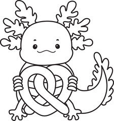 Outline of Illustration of cute axolotl activities icon.
Lineart of Funny pink axolotl in daily routine stickers.
