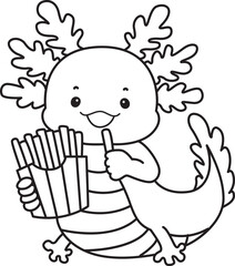 Outline of Illustration of cute axolotl activities icon.
Lineart of Funny pink axolotl in daily routine stickers.
