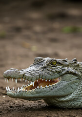 Obraz premium Croc head close-up, open mouth