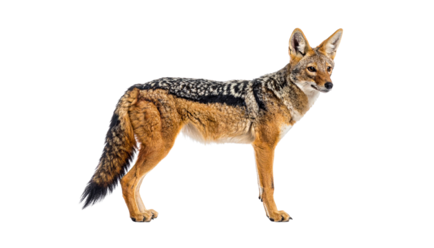 side view of a jackal isolated on solid white background in Png