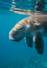 Fototapeta premium Gentle sea cow, underwater