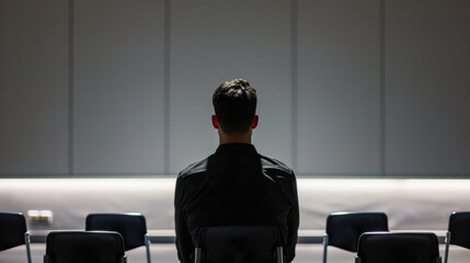 Businesswoman waiting and businessmen sitting in an office conference room