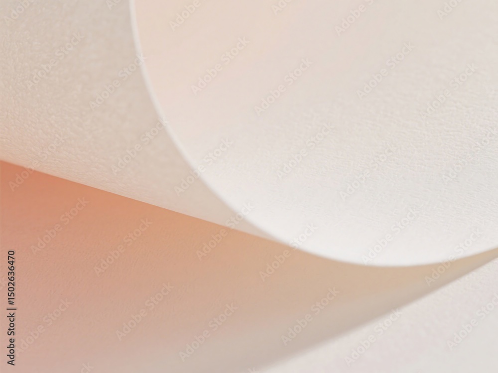 Poster delicate light ivory papers with soft textures and curved abstract shapes in close-up view