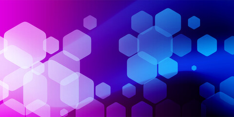 Wavy white transparent hexagon shapes on a purple and blue wavy, blurred background. The soft gradients and geometric design create a modern, abstract look, perfect for backgrounds and digital art.