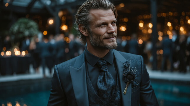 The groom in a wedding suit