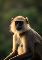 Fototapeta premium Monkey portrait in golden light