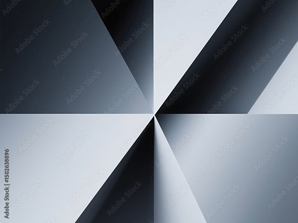 Poster abstract geometric composition with overlapping triangles and gradients in shades of gray and white.