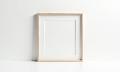 Mockup: Blank Wooden Frame on White Wall - Minimalism