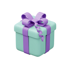 Obraz premium 3D Teal Gift Box with Purple Ribbon Bow 