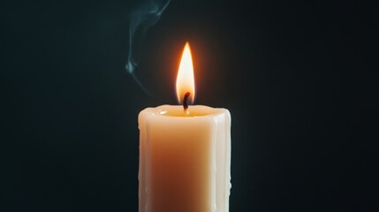 Burning Candle with Smoke Close Up  Dark Background Peaceful Atmosphere
