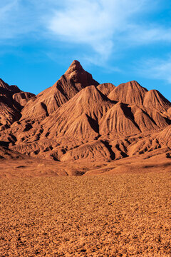 Striking red rock formations of Devil's Desert in Argentina