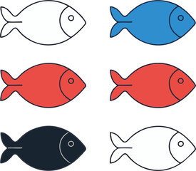 Flat fish icon set in colorful modern style featuring various aquatic species