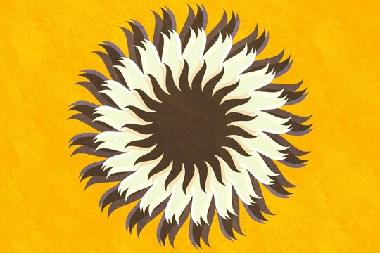 Stylish illustration of a monochrome sunflower on yellow background
