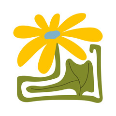 Abstract plants. Botanical doodle background art. Flower and leaves abstract shape. Trendy floral in primitive contemporary style design for print, wallpaper, wall art for home decoration.