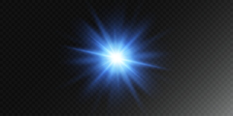 Blue light. Flash of light. Sun rays. Blue shine. Vector illustration.