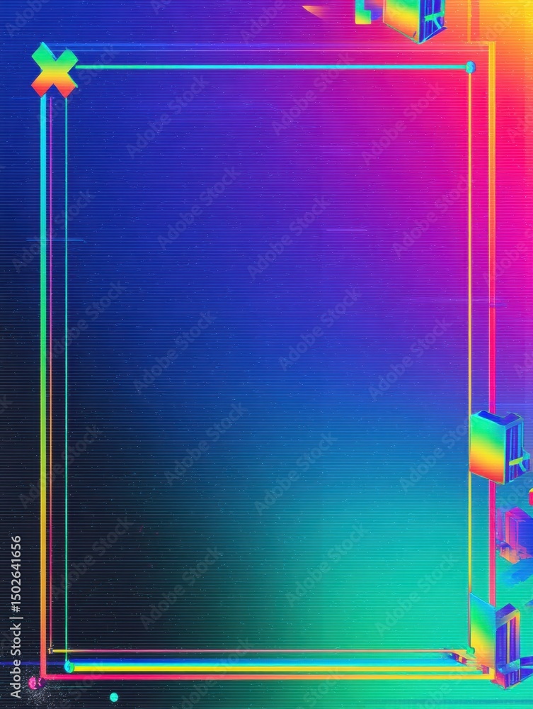 Poster vibrant gradient background with glitch-style stickers and space for text or content